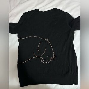 Ted baker size 3 black sweater with French bulldog in gold lining